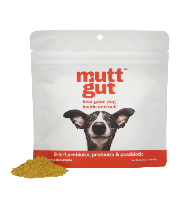 MuttGut Dog Food Large in a white package with orange text